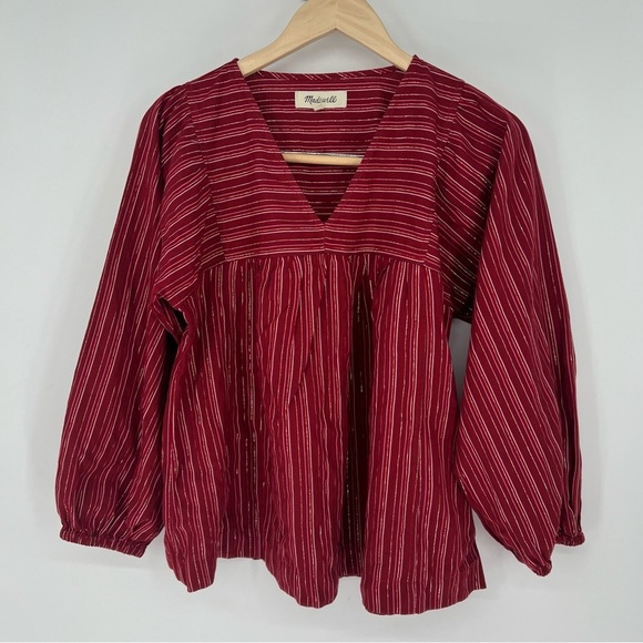 Madewell Swingy Peasant Top in Metallic Stripe Red - Picture 3 of 10